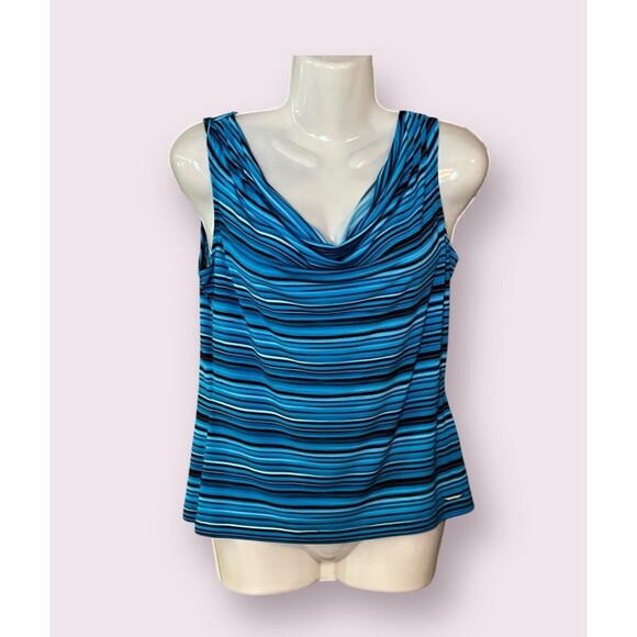 Calvin Klein Women's Size Small Striped Scoop Neck Tank Blouse Blue - Picture 1 of 4